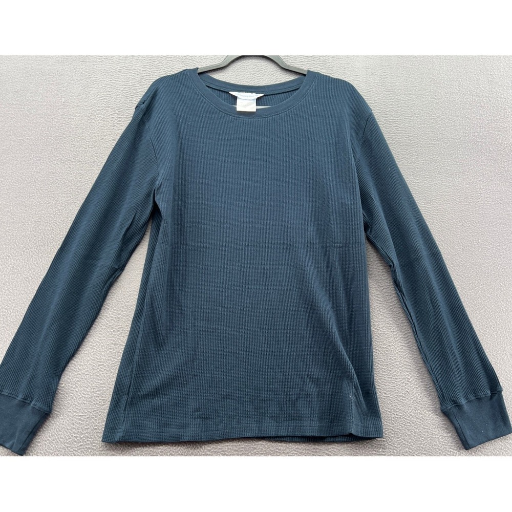 The Company Store Shirt Mens Sz M Navy Blue Waffle Knit Thermal Long Sleeve